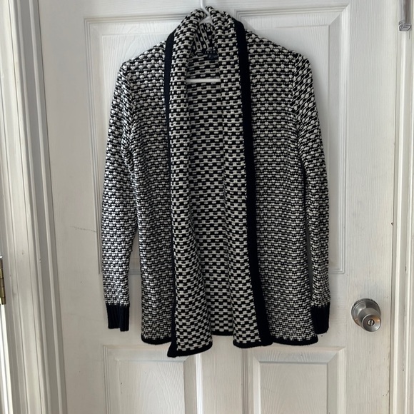 Theory - Black & White Chunky Knit Open-Front Cardigan - Picture 1 of 4